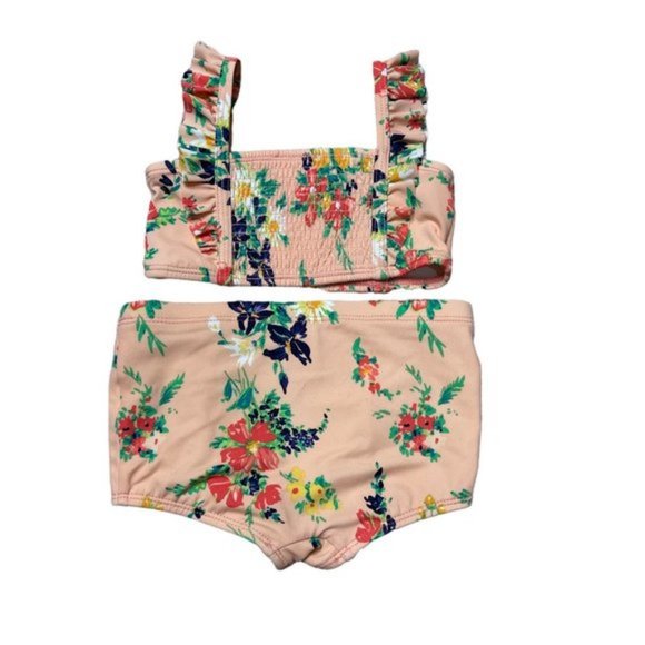 Janie and Jack Peach Floral Two Piece Swim Suit Size 18 to 24 months - Picture 2 of 4